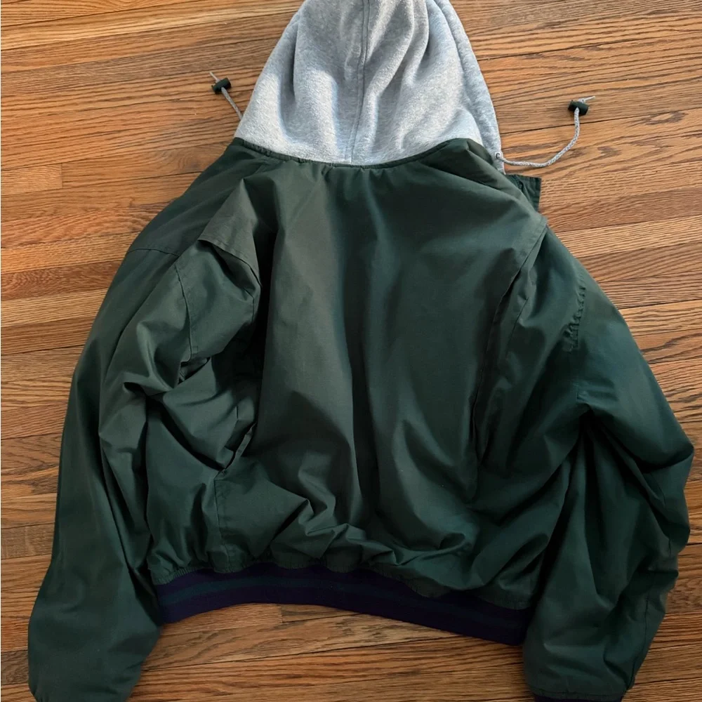 American Eagle Outfitters Dark Green Bomber Jacket with Gray Hood